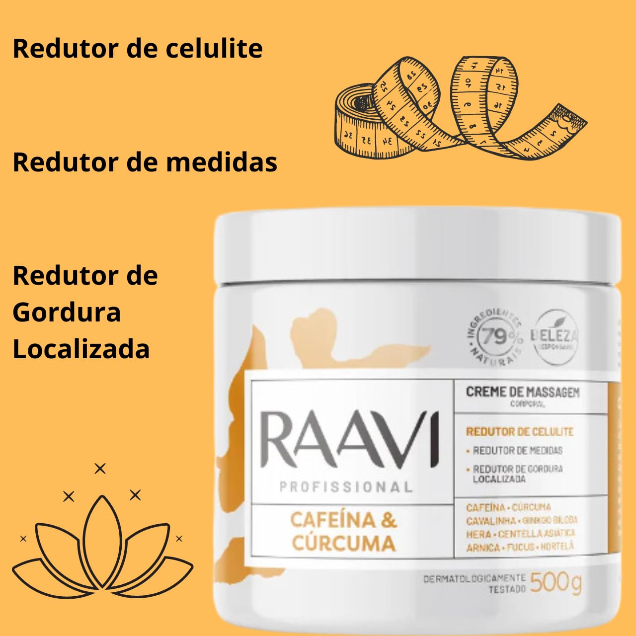 Raavi Creme De Massagem Cafeina E Curcuma | Amazon.com.br